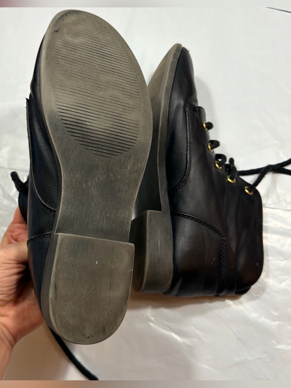 BLACK ANKLE Granny BOOTS Lace Up Gold Grommets Witchy Character Shoes 8.5 M vtg - Picture 8 of 15